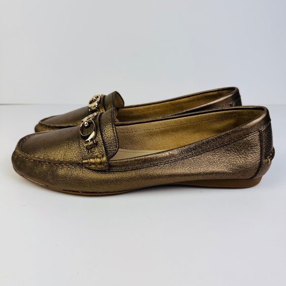 Coach Fortunata Gold-Tone Metallic Leather Loafers Shoes A3791 Women's Size 9B - Picture 4 of 11